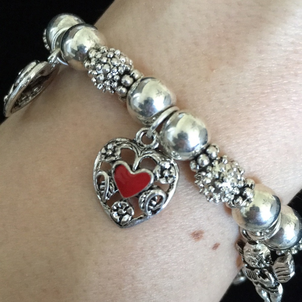 Hearts and Angels Silver Tone and Red Charm Bracelet - Picture 7 of 12